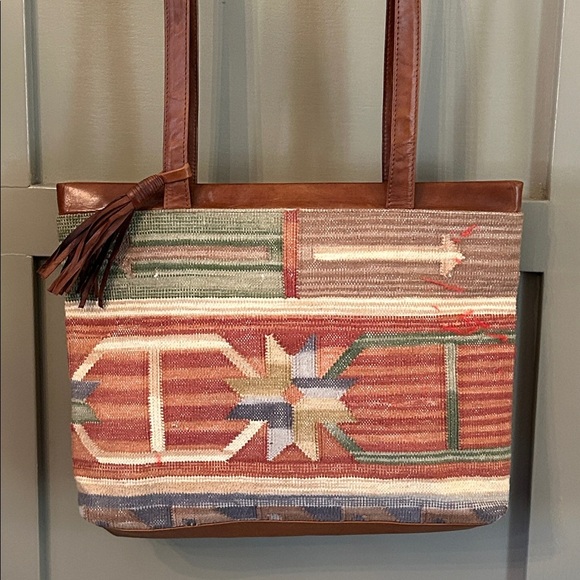 Marco Avane Tapestry Bag Purse Southwestern Aztec Tribal Leather Trim New NWOT - Picture 3 of 10
